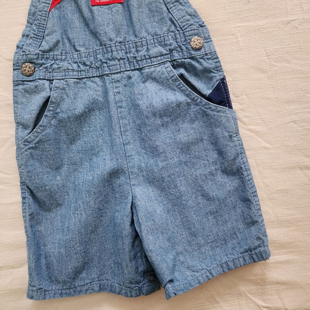 Vintage Oshkosh Chambray Red Patch Shortalls 4y - Picture 4 of 8